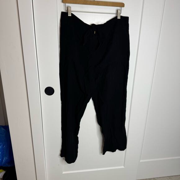 Roberta Roller Rabbit 100% Cotton Made In India Black Waist Tie Flowy Pants L - Picture 1 of 4